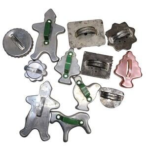 Lot of 12 Metal Cookie Cutter Gingerbread Man Christmas Tree Horse Chicken Vtg